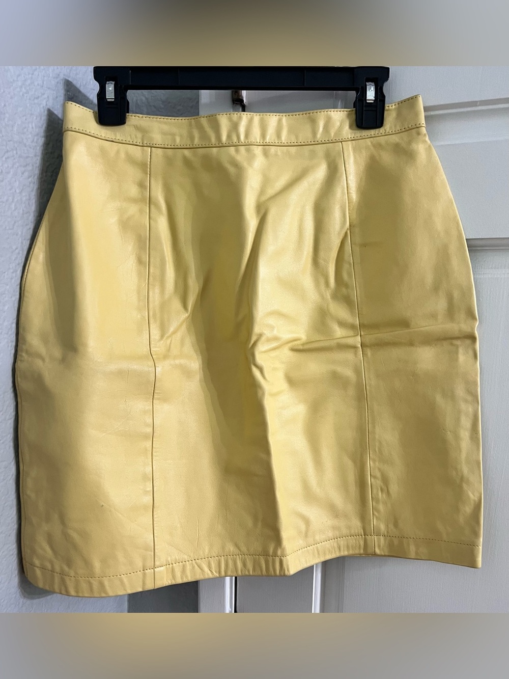 Wilson’s Leather vintage-y butter yellow leather miniskirt